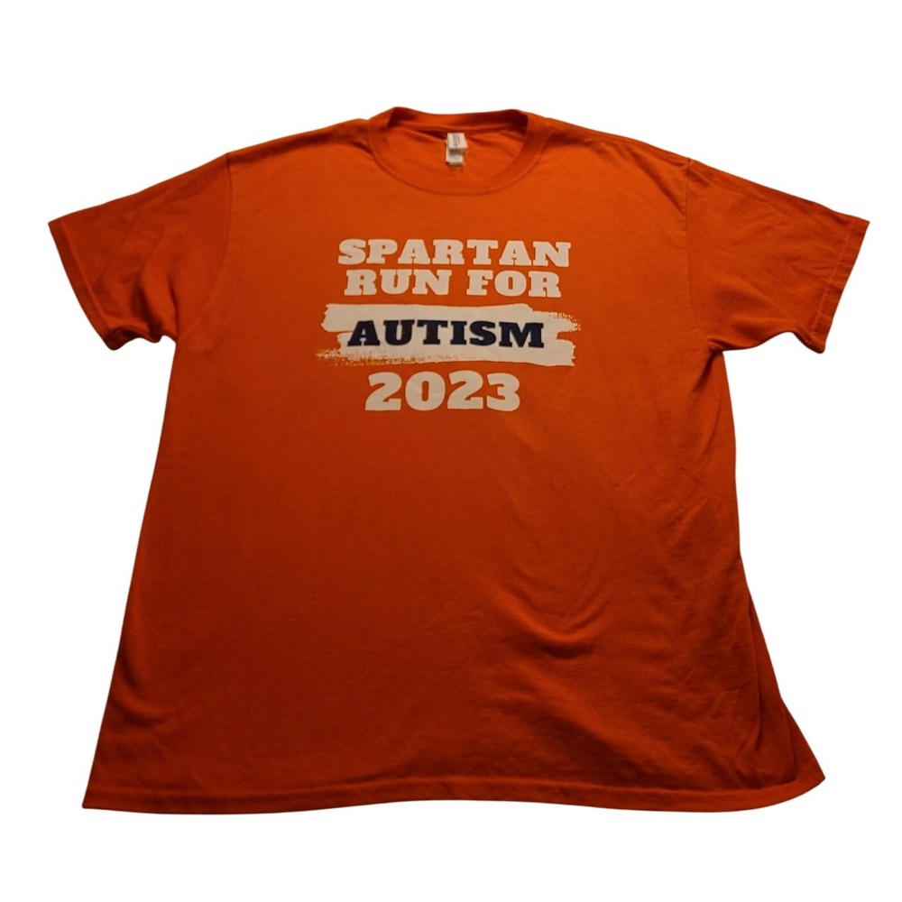Jerzees Men's Spartan Run for Autism 2023 Orangeβ T-Shirt Large Orange Effect L